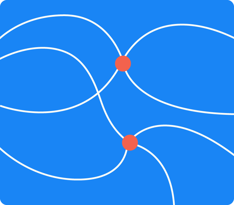Abstract image with blue background and two orange balls on white lines.